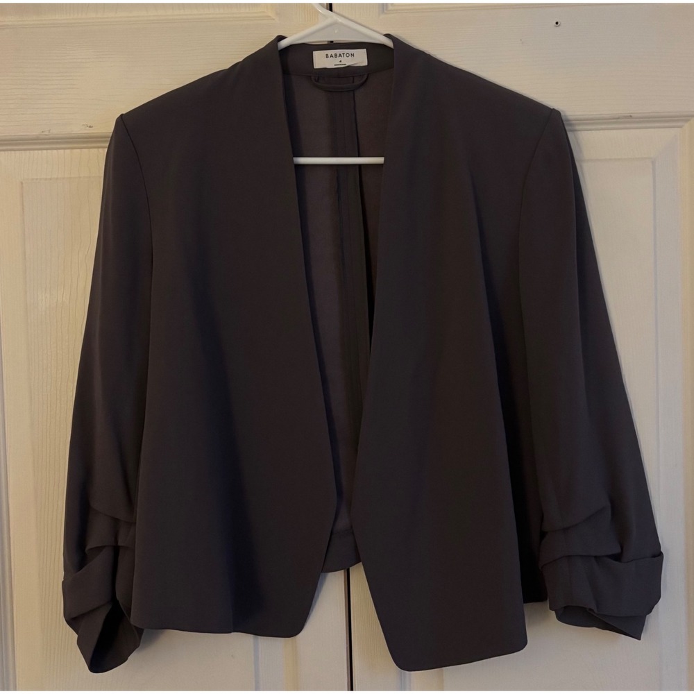 Aritzia Babaton New Power Blazer Jacket Womens 4 Open Front Slim Crepe Ruched